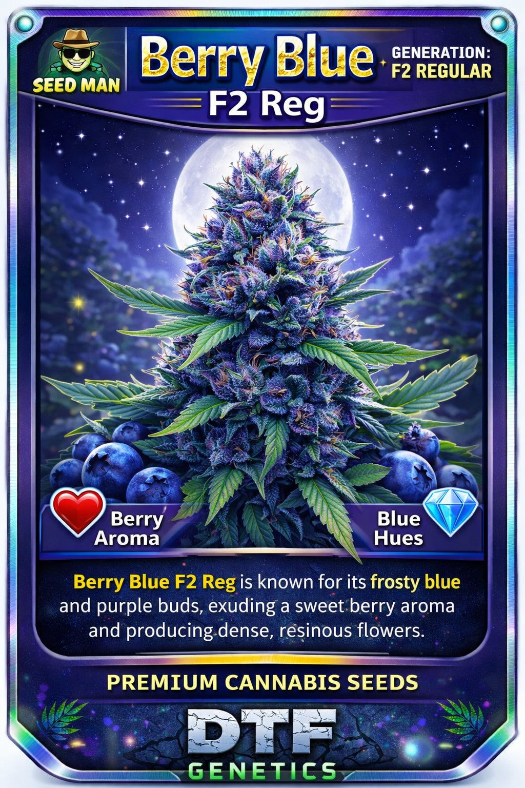 Berry Blue F2 Regular DTF Genetics strain card