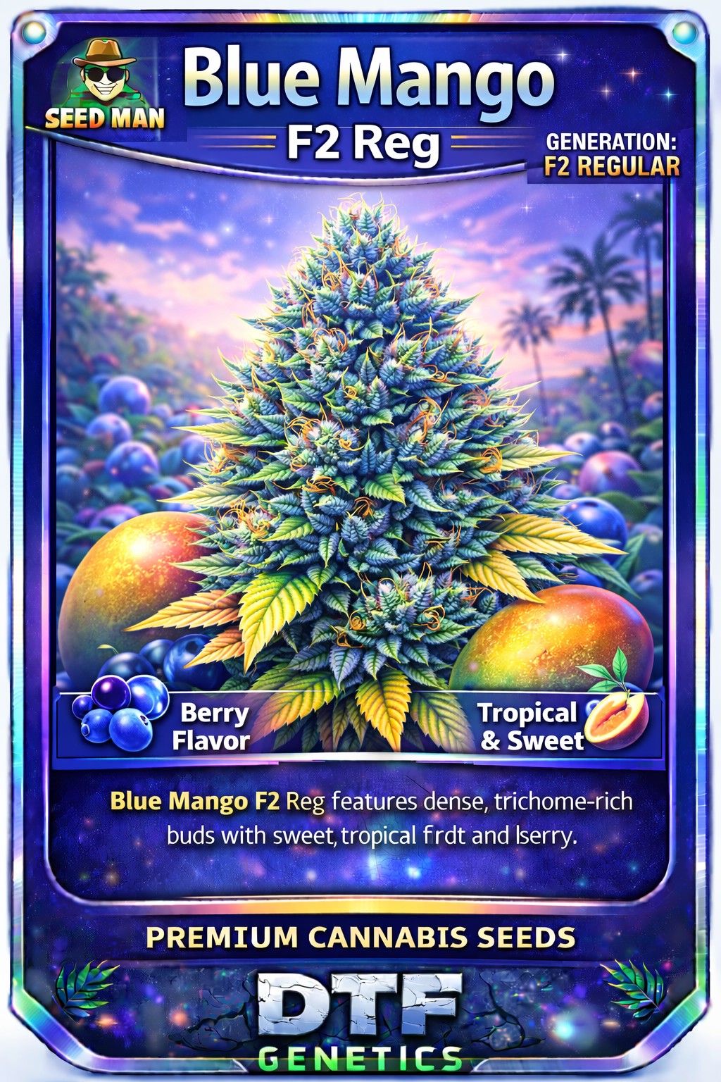 Blue Mango F2 Regular DTF Genetics strain card