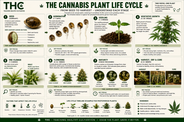 Cannabis Plant Life Cycle Seed to Harvest Infographic
