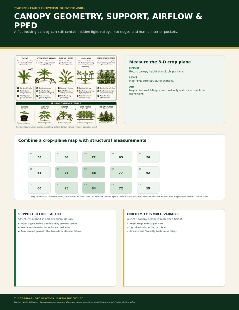 TRAIN 03 Canopy Geometry Support Airflow PPFD Full Sheet Infographic